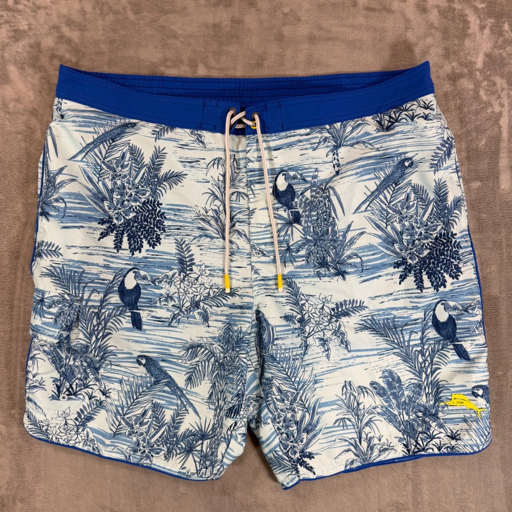 Tommy Bahama Tropical Lined Swim Shorts Men's Size XXL Blue‎ White Swim Trunks